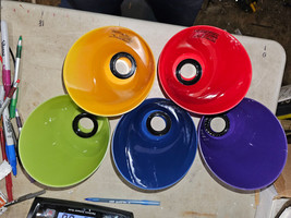 23RR62 Set Of 5 Colored Plastic Lampshades: 1-3/8&quot; Bore, 2-5/8&quot; Base, Angled - £13.40 GBP