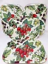 4 Vintage Dept Department 56 Metal Lap Serving Tray Berries Strawberries 21-1653 - £45.52 GBP