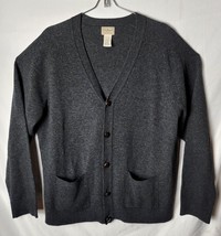 LL Bean Men L-Reg 100% Lambs Wool Pocket Grey Button Down Grandfather Sweater - £29.82 GBP