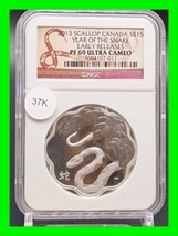 2013 Scallop Canada Lunar Year Snake 1 Oz Silver S$15 Coin Ngc PF69 Ultra Cameo - £101.19 GBP