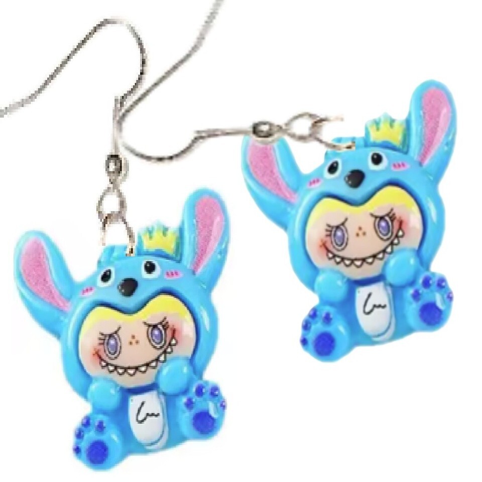 Creepy Cute Resin FUFU MONSTER BUNNY Funky EARRINGS Fang Smile Novelty J... - $8.79