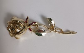 Vintage Rose Red Rhinestone Brooch 3&quot; Gerry? - $252.48 MXN