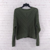 Old Navy Sweater Womens Large Green Cropped Long Sleeve Open Knit Casual... - $17.88