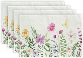 Spring Placemats 12X18 Inches Set of 4, Flower Butterfly Seasonal Farmho... - $14.41