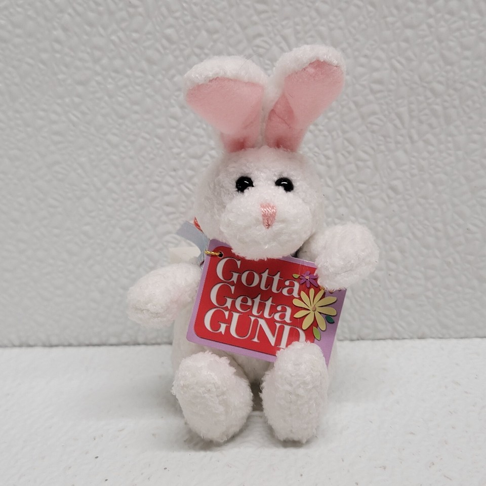Gund Be-Bops Mini White Bunny Rabbit 3.5&quot; Plush Blue Orange Ribbon Bow 3... - $22.19