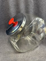 Vtg Large General Store Glass Slanted Penny Candy Jar W/Chrome Lid &amp; Red... - £38.56 GBP