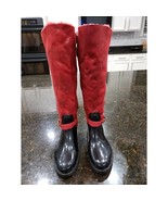 Womens Boots Size 8 Black &amp; Red Patent Leather Comfort Buckle Round Toe ... - $44.55