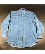 Vintage Tommy Hilfiger Button Down Shirt Mens15 Blue Cotton Crest Logo C... - £13.31 GBP