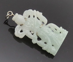 925 Sterling Silver -Vintage God Figure With Weapon Carved Jade Pendant- PT22269 - $129.07