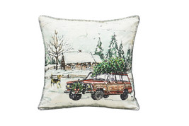 18&quot; X 18&quot; Snowy Christmas Tree and Lodge Throw Pillow - £42.88 GBP