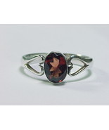 Simulated GARNET Oval-Cut Vintage RING in Sterling Silver with Open-Cut Hearts  - $38.00