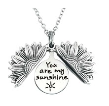 Stainless Steel Opening Sunflower Pendant You Are My Sunshine Locket Necklace - £14.63 GBP