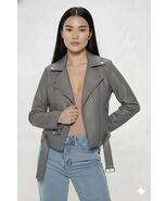 Chaqueta de cuero gris elegante hecha a mano de piel de cordero informal... - $207.06 CAD+