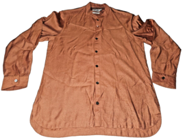 Fabindia Shirt Mens small burnt orange Linen Casual Long Sleeve Fitted B... - $21.28