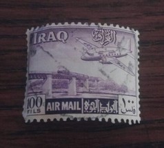 000 VTG Iraq Airmail 100 Fils Stamp Airplane Train Bridge - £10.38 GBP