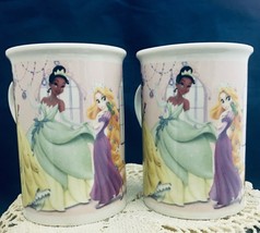 Disney 5 Princesses 2 Porcelain 10 Oz pink mugs - $10.84