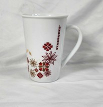 Starbucks 2013 Holiday Poinsettia Snowflake Christmas Coffee Mug Red Gold 12 oz - £7.52 GBP