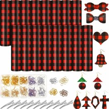 16 Pieces Red Black Plaid Faux Leather Sheets with 140 Pieces Earring Hooks - £13.44 GBP