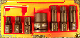 8pc T&amp;E TORX Impact Socket Bits and 3/4&quot; Drive Holder Big Upto T100 torq... - $74.99