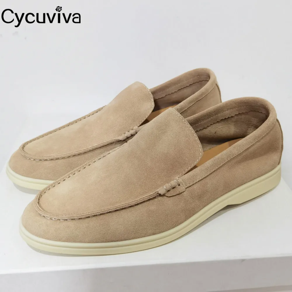 Kid Suede Men&#39;s Loafers Casual Flat Shoes for Men Nude Black Leather Men... - $143.10