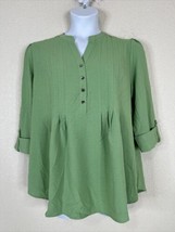 NWT Cocomo Womens Plus Size 1X Green Pleated Popover V-neck Top 3/4 Sleeve - £18.45 GBP