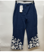 Cambridge Dry Good Womens Capri Pants Screen Print Floral Blue Denim Size 8 - $17.72