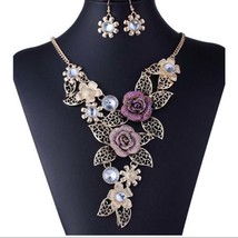 Urple crystal rhinestone leave bohemia flower statement necklaces jewelry set for women thumb200
