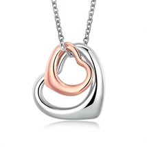 18K RoseWhite GP interlocking Hearts Necklace FREE Shipping WorldWide - £25.51 GBP