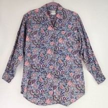 Merona Shirt Womens Medium Blue Pink Floral Casual Granny Core 90s Vintage Top - £23.73 GBP