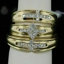 1.75 Ct Round Diamond Wedding Trio Ring Set 14k Yellow Gold Plated 925 Silver - £101.68 GBP