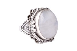 925 Sterling Silver Ring Natural Rainbow Moonstone Festival Wedding Gift - £40.57 GBP+