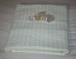 Boy Girls Baby Crib Blanket Soft Mint Green Cotton Woven Blocks Teddy Bear Large - £49.38 GBP