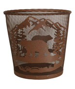 Rustic Black Bear By Pine Forest Mountains Metal Wire Waste Basket Trash... - $68.51 CAD