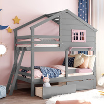 Twin over Twin Bunk Bed with Drawers, Storage Box, Shelf, Window and Roo... - £584.75 GBP