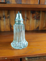 Ribbed Glass Sugar Shaker (Muffineer) Made in Hong Kong Silver Plate top image 5