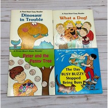 Vtg Lot of 4 A First-Start Easy Reader Books Dinosaur In Trouble What a Dog + 2 - £7.62 GBP
