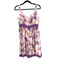 Tahari Arthur S. Levine Dress A Line Sleeveless Floral Watercolor Purple White 6 - £15.20 GBP