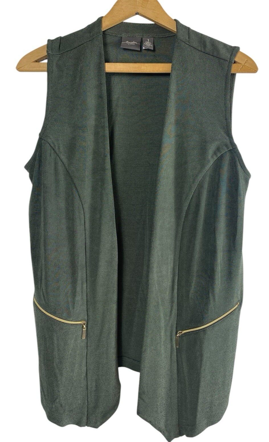 Chicos Travelers Vest Jacket Sleeveless Size 1 / M Olive Green Travel Co... - $33.41