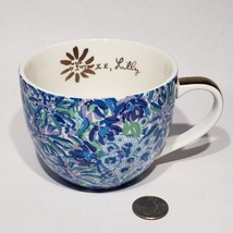 Lilly Pulitzer Ceramic Coffee Mug Lion Blue Floral Gold Handle Trim 12 oz EUC - £11.73 GBP