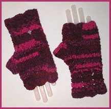 Purple Fingerless Gloves Dark Pink Mittens No Fingers Dark Hot Pink Cran... - $14.00