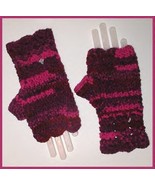 Purple Fingerless Gloves Dark Pink Mittens No Fingers Dark Hot Pink Cran... - £11.01 GBP