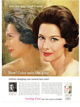 1963 Loving Care Hair Color Lotion Clairol Woman Mirror Hate Gray Color Print Ad - $14.80