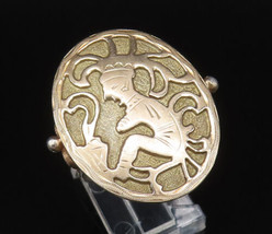 18K GOLD &amp; 925 Silver - Vintage Carved Sitting Figure Oval Ring Sz 6.5 -... - £67.34 GBP