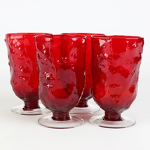 Morgantown Crinkle Ruby Red Goblet Set, Vintage Footed Tumbler Glass 12o... - $40.00