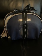 Tahari 2 Piece Travel Dome Cosmetic Bag Set Navy With Pewter Trim &amp; Bottle NWT - £18.31 GBP