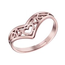 Womens Crown Heart Promise Ring Rose Gold PVD Stainless Steel Engagement Band - £10.31 GBP