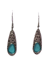 Aqua Sea Glass Rustic Drop Earrings Antique Silver Plating Stainless  Hooks—New - £17.42 GBP