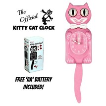 PINK SATIN KITTY CAT CLOCK (3/4 Size) 12.75&quot; Free Battery Retro Kit-Cat ... - £46.98 GBP