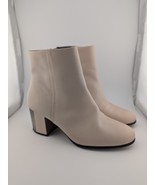 Aldo Size 6 Nude Beige Booties Leather Metal Block Heel Zip Up Semi Roun... - $29.99