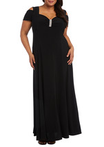 NWT - R&amp;M Richards Size 20W Rhinestone-Trim Side-Slit Black Gown Maxi Dress 20W - £52.74 GBP